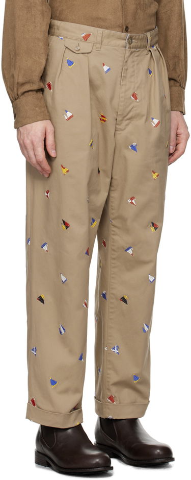 Nohavice BEAMS Beams Plus 2 Pleats Embroidered Trousers Béžová | 3823-0172-874, 1