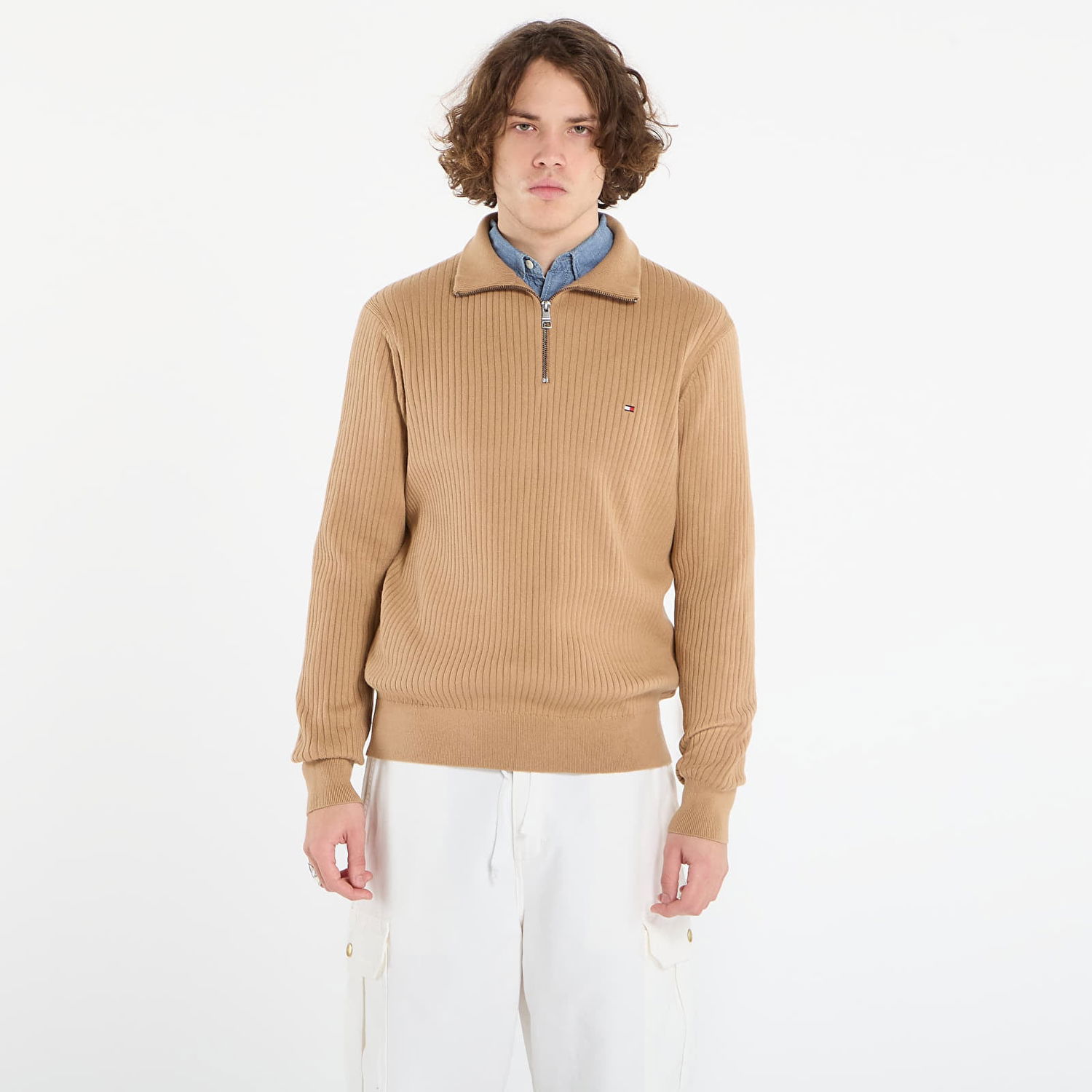 Sveter Tommy Hilfiger Timeless Pima Cotton Cash Structure Quarter-Zip Mock Neck Sweater Béžová | MW0MW40448 GV7, 0
