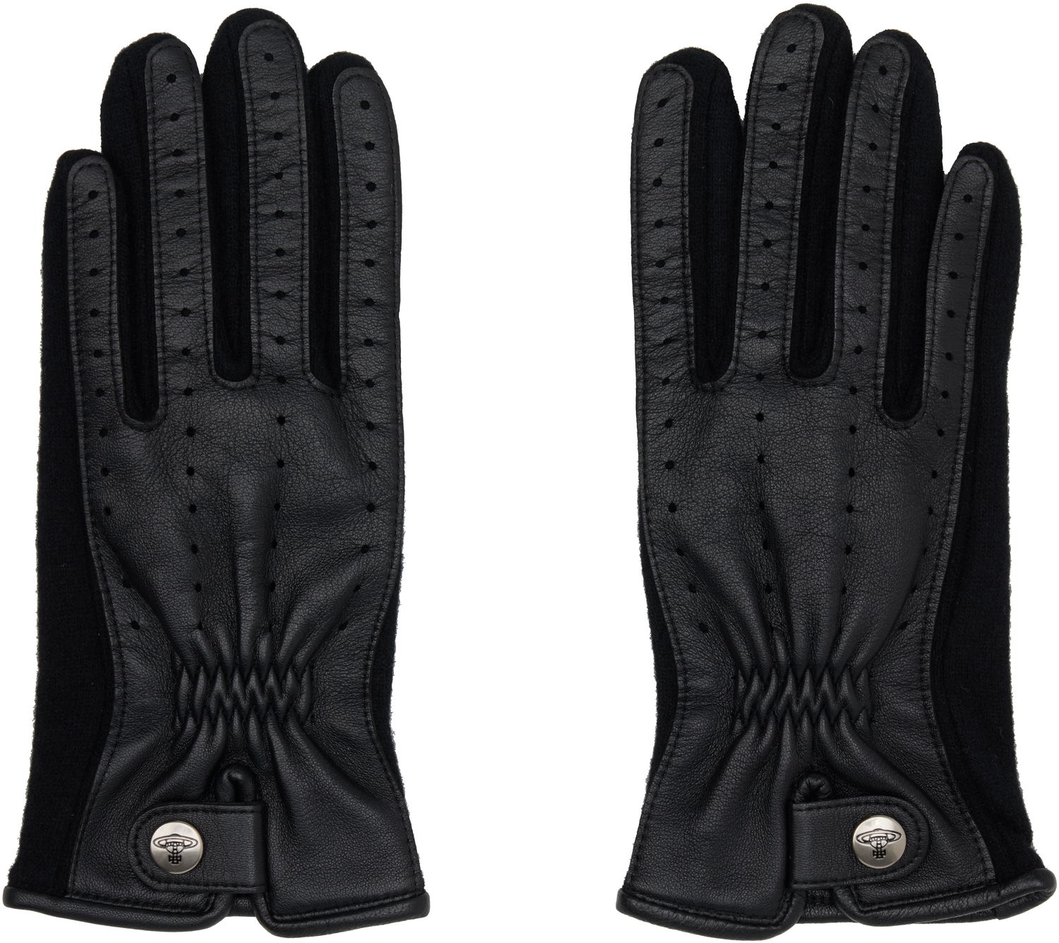 Rukavice Vivienne Westwood Sheepskin Leather Perforated Driving Gloves with Snap Closure Čierna | 8202003F-C0073-, 0