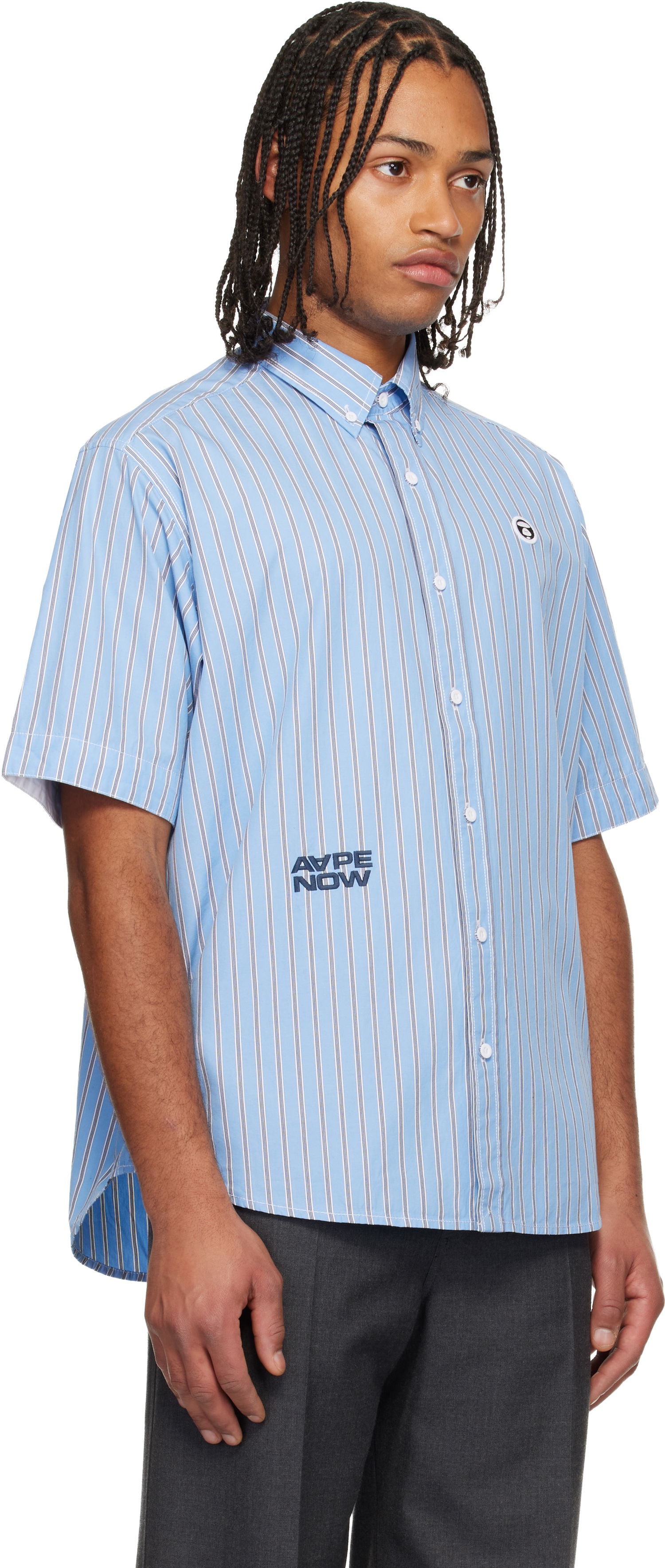 Košeľa AAPE by A Bathing Ape 'AAPENOW' Moonface Logo Stripe Shirt Modrá | AAPSRM8518XBNBLA, 1