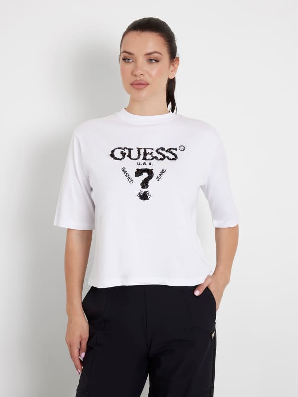 Tričko GUESS Sequins Front Logo T-Shirt Biela | V4YI06I3Z14