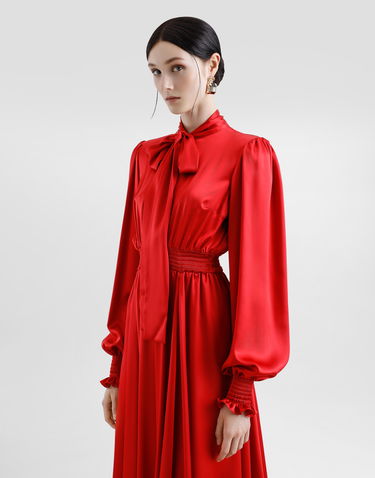 Šaty Dolce & Gabbana Dolce & Gabbana Satin Shirt Dress with Tie Červená | F6TKRTFU1AUR0026, 3