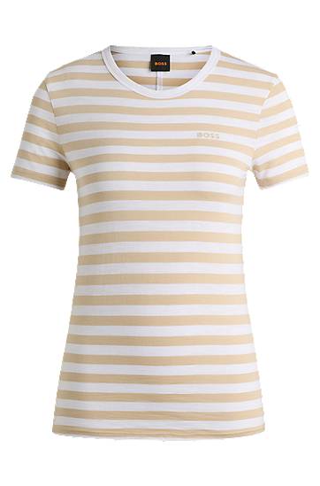Tričko BOSS BOSS Slub-Cotton T-Shirt with Horizontal Stripes Béžová | 50504192, 0