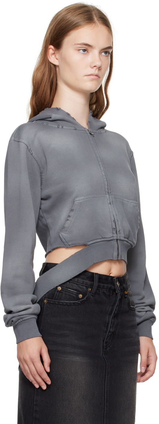 Mikina We11done We11done Distressed Zip-Up Cropped Hoodie Šedá | WD-TJ2-24-808-W-CH, 1