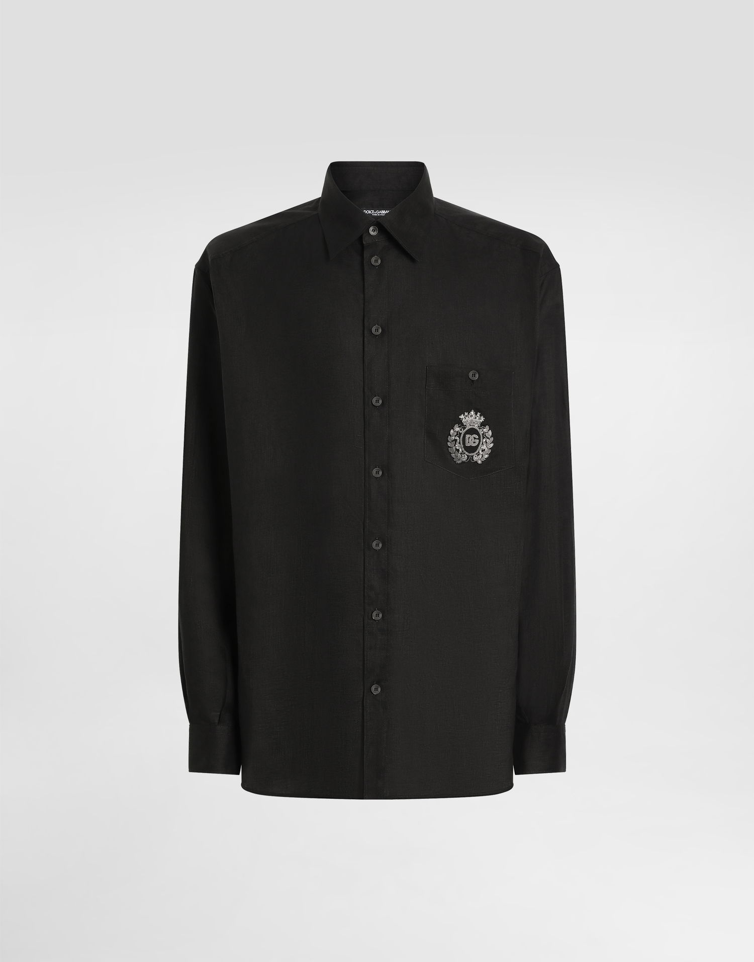 Košeľa Dolce & Gabbana Dolce & Gabbana Heraldic Patch Linen Shirt Čierna | G5MS2ZFU4IKN0000, 0