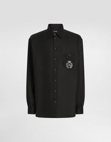 Košeľa Dolce & Gabbana Dolce & Gabbana Heraldic Patch Linen Shirt Čierna | G5MS2ZFU4IKN0000, 0