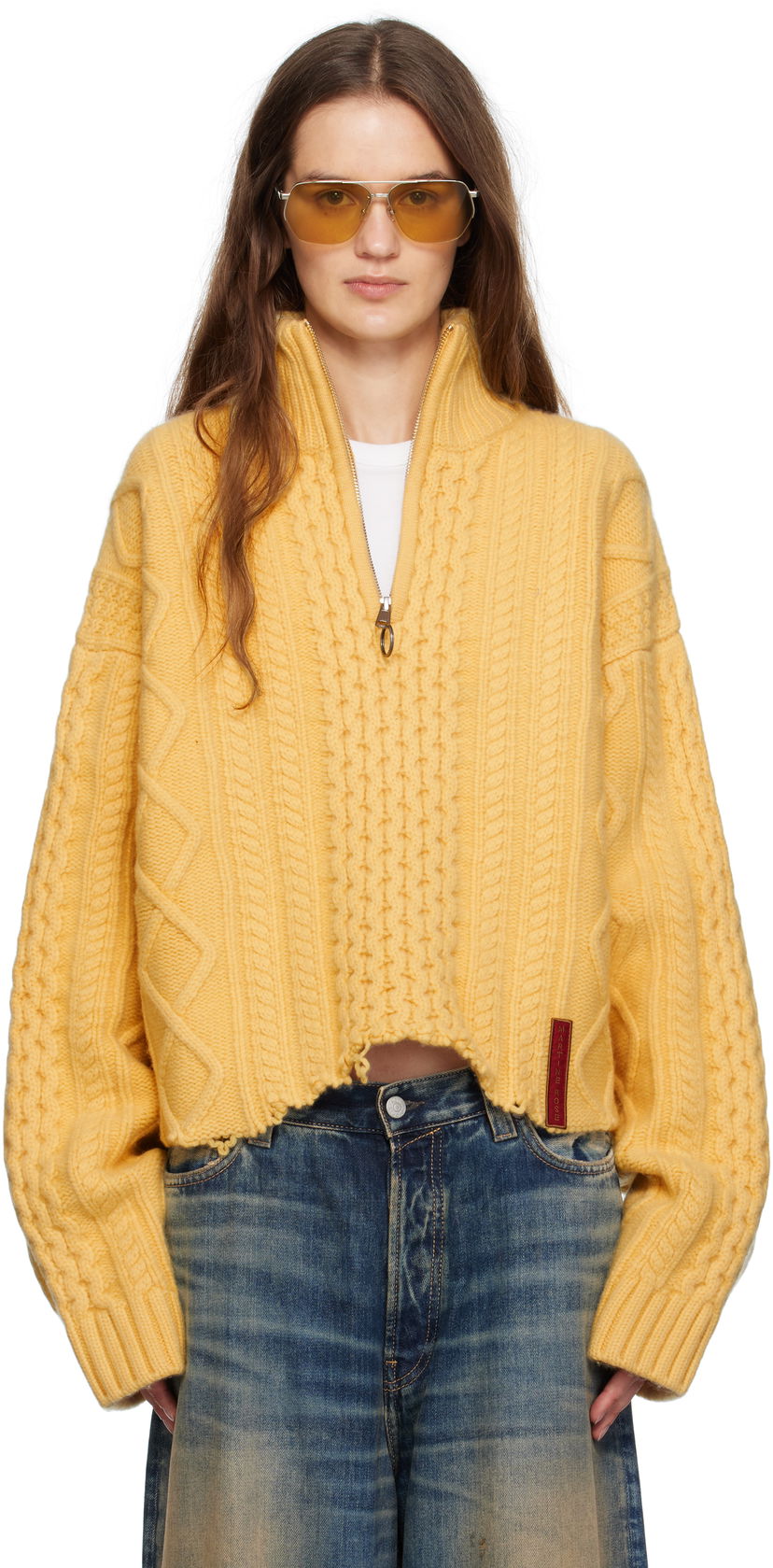 Sveter Martine Rose Martine Rose Cropped Cable Knit Half-Zip Sweater Žltá | 972YA18721