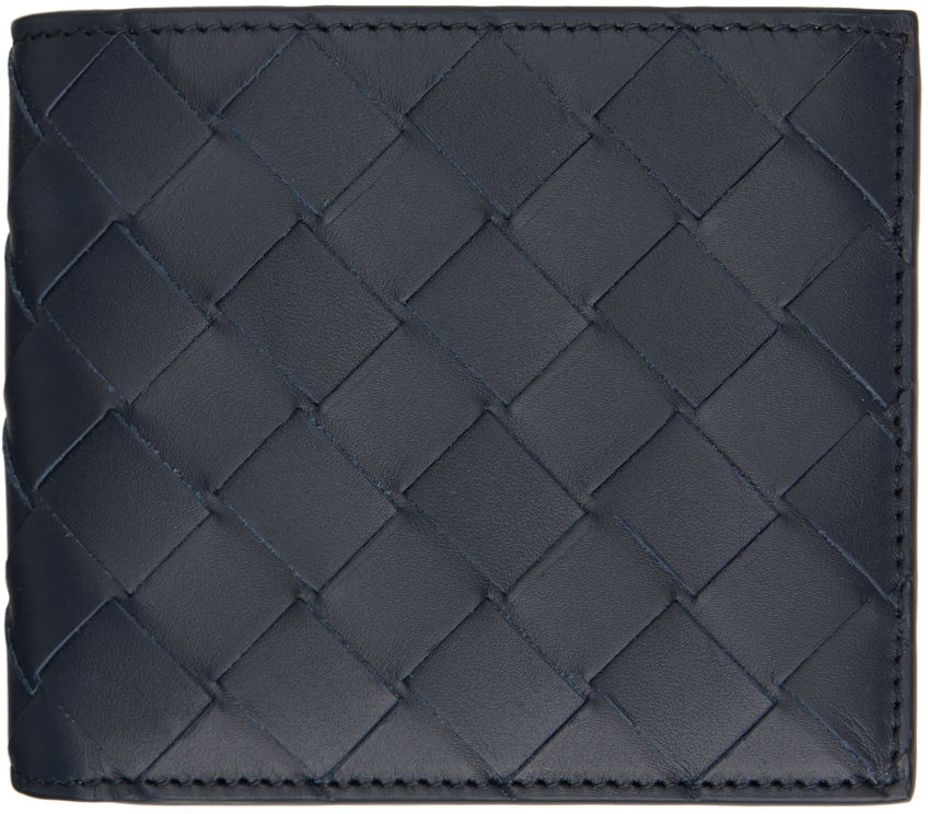 Navy Intrecciato Bi-Fold Wallet