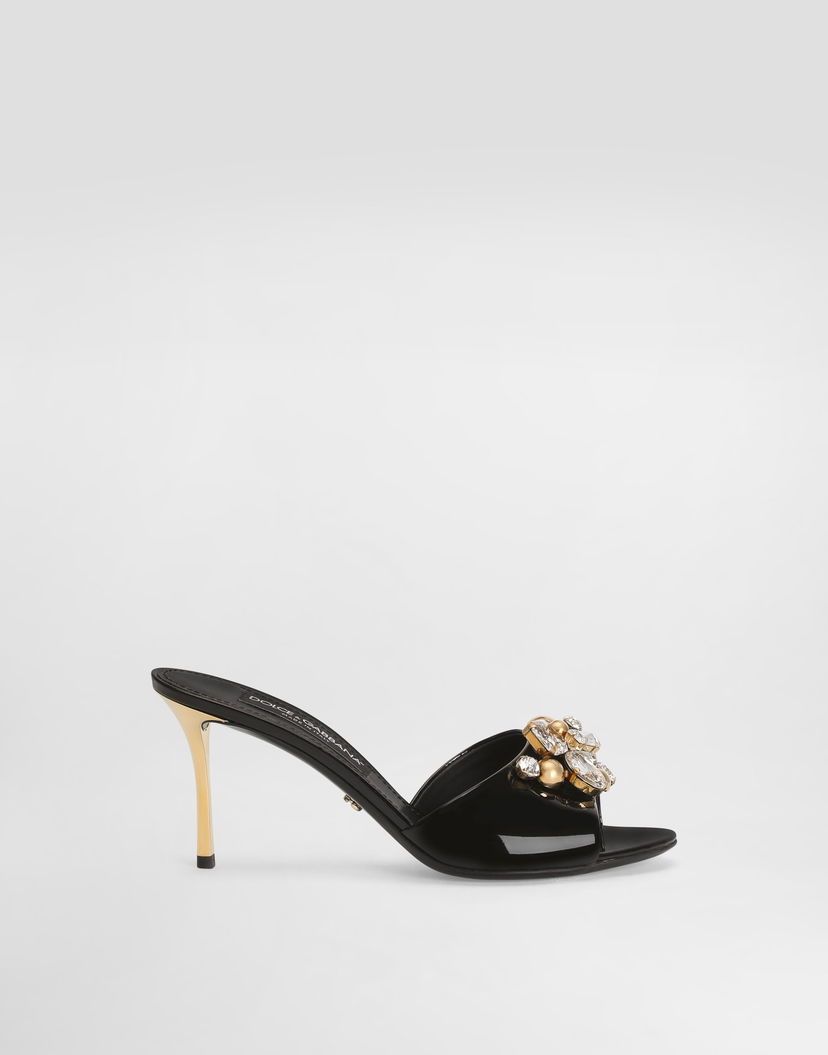 Tenisky a topánky Dolce & Gabbana Keira Patent Leather Embellished Mules Čierna | CR1958AZ1888Z843