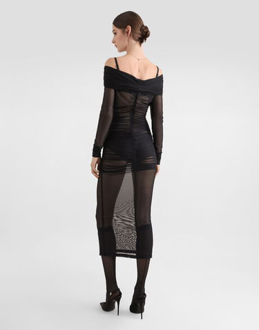 Šaty Dolce & Gabbana Dolce & Gabbana Draped Tulle Calf-Length Dress Čierna | F6TLSTFLRC2N0000, 2