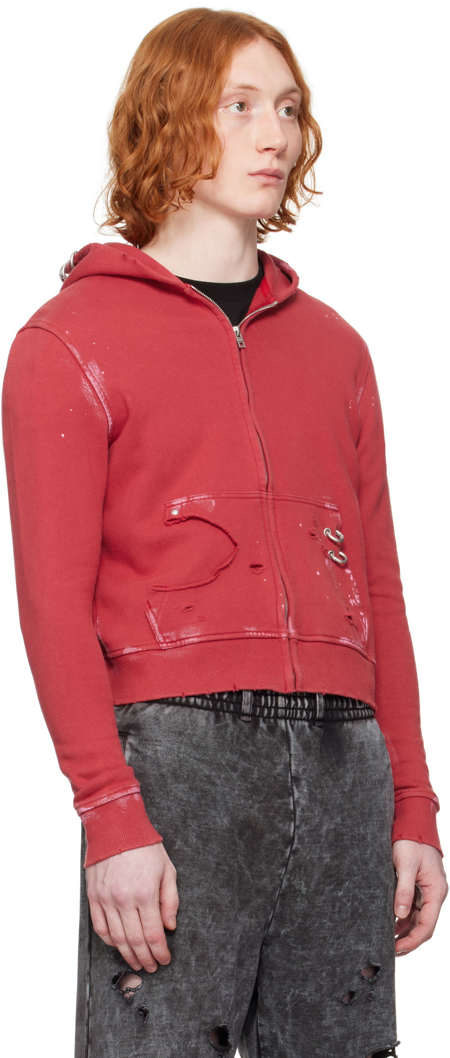 Mikina We11done We11done Pierced Zip-Up Hoodie Červená | WD-TJ0-25-821-U-RD, 1