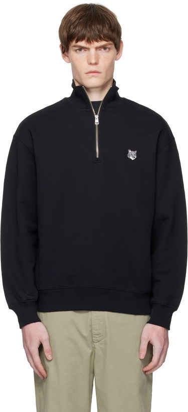 Mikina MAISON KITSUNÉ Maison Kitsuné Fox Head Comfort Half Zip Sweatshirt Čierna | PM00305KM0341, 0
