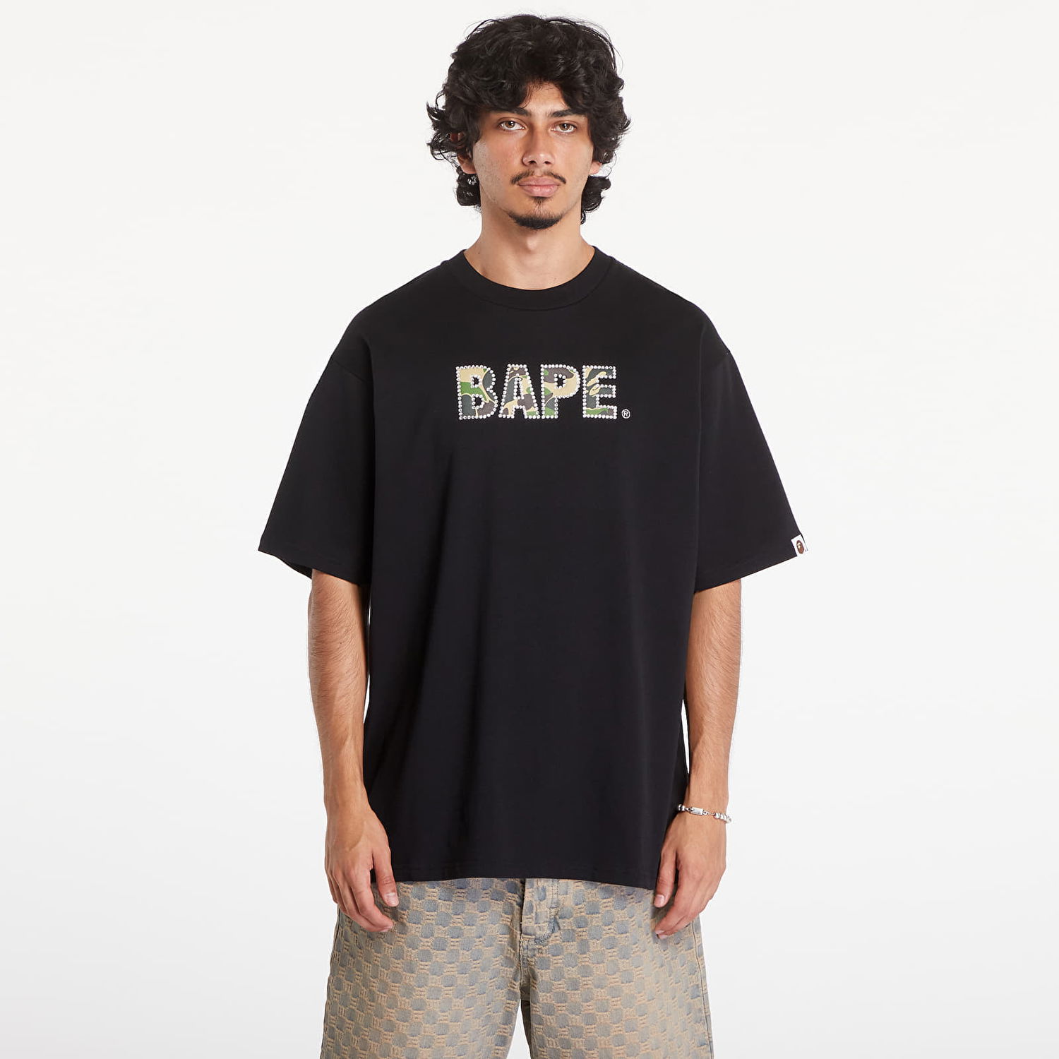 Tričko BAPE A BATHING APE Rhinestone Logo Relaxed Fit Short Sleeve Tee Black Čierna | 001CSK801307M BLK, 0