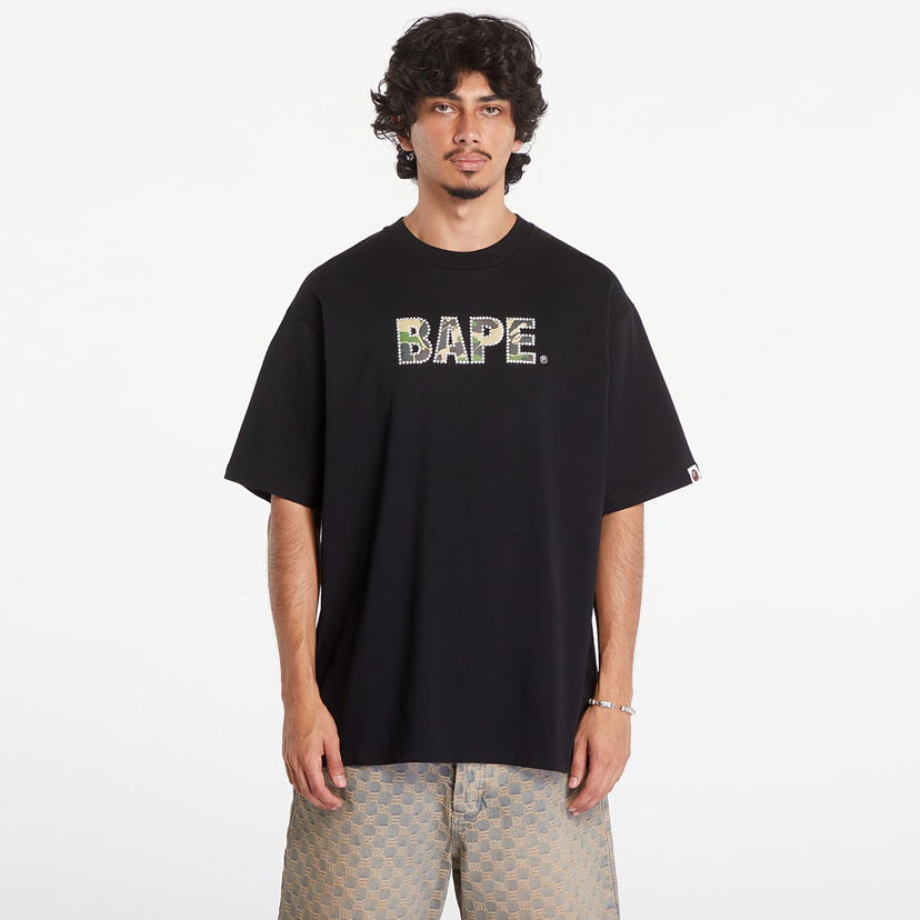 Tričko BAPE A BATHING APE Rhinestone Logo Relaxed Fit Short Sleeve Tee Black Čierna | 001CSK801307M BLK