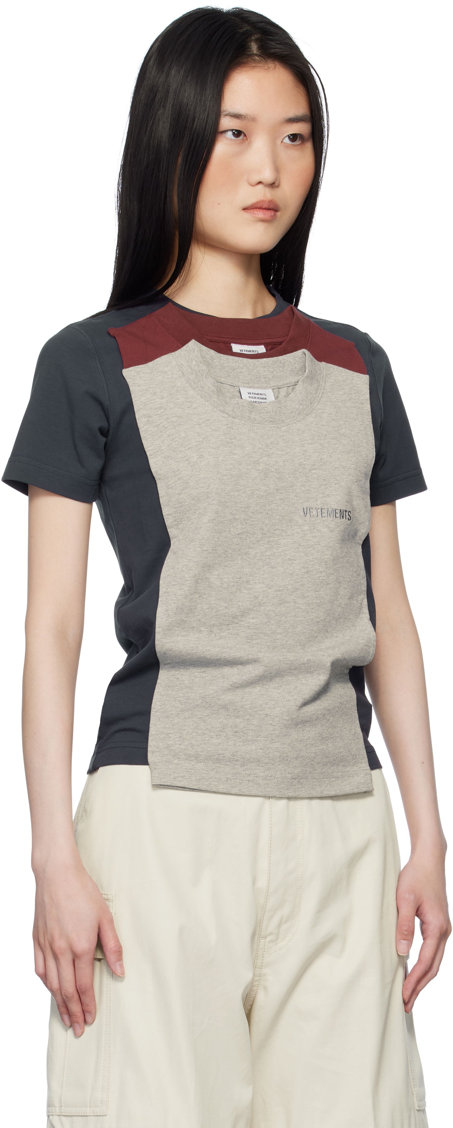 Tričko VETEMENTS Vetements Layered Fitted T-Shirt Šedá | MA66TR620N, 1