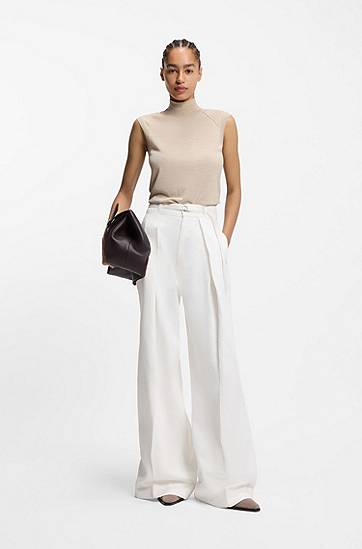 Džínsy BOSS Wide-leg denim jeans with front pleats Biela | 50558680, 1