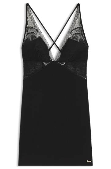 Body BOSS Modal Nightdress with Lace Čierna | 50545570