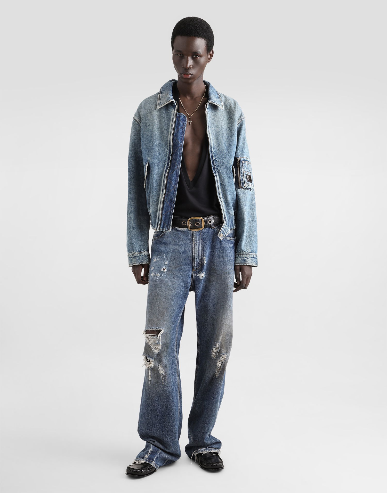 Bomber bunda Dolce & Gabbana Men's Denim Bomber Jacket Modrá | G9BKNDG8ME5S9001, 1
