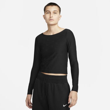 Crop Top Nike Long-Sleeve Top With Print Čierna | DQ6919-010, 0