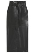 Long-length faux-leather pencil skirt with tie belt