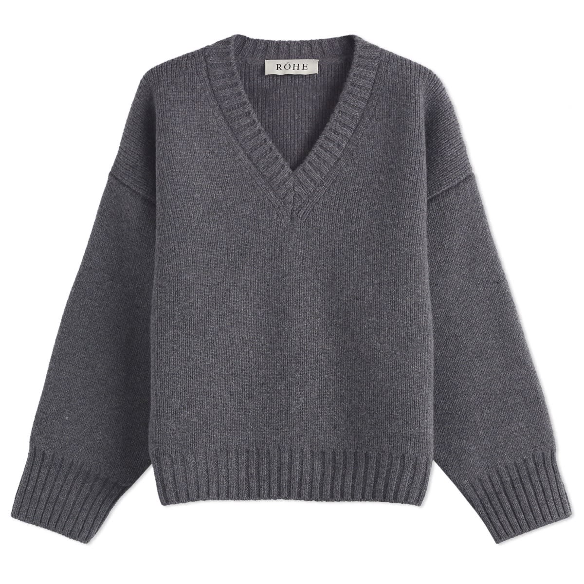 Sveter Róhe V-Neck Knitted Jumper Grey Šedá | 613-23-134-30, 0