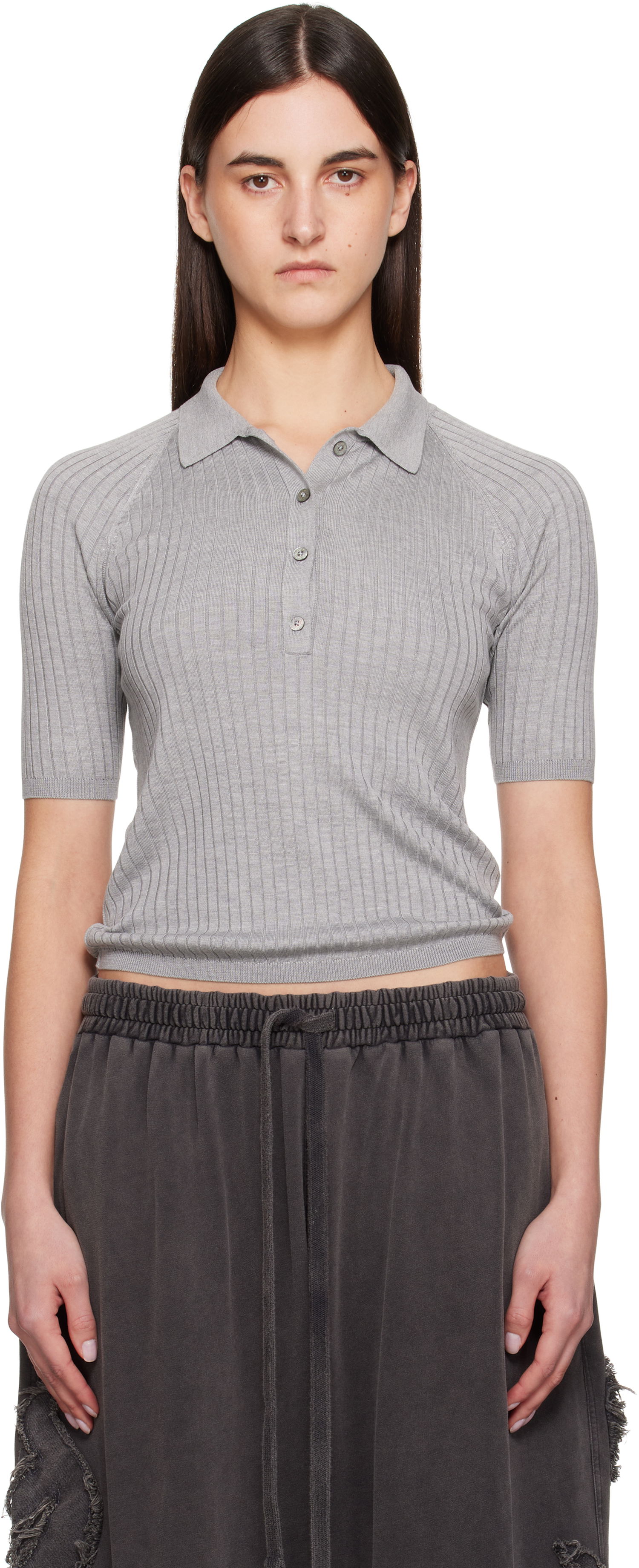 Sveter Acne Studios Acne Studios Silk Polo Šedá | A60575-, 0