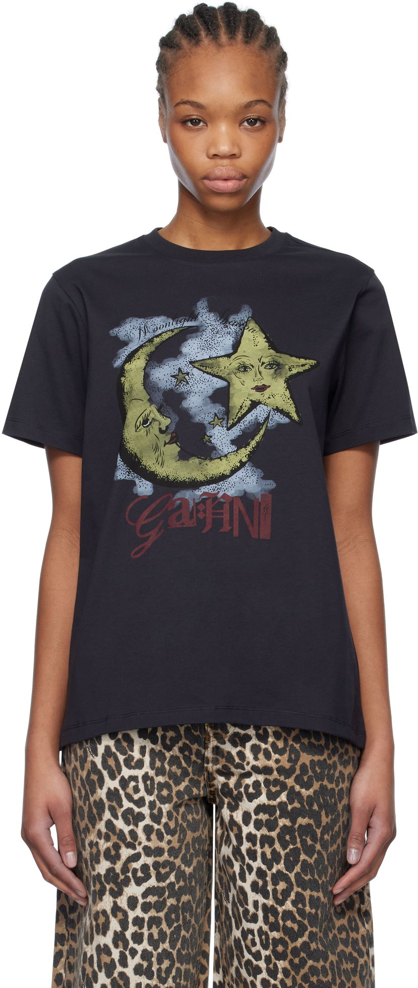 Tričko GANNI Basic Jersey Moonlight Relaxed T-shirt Čierna | T4058