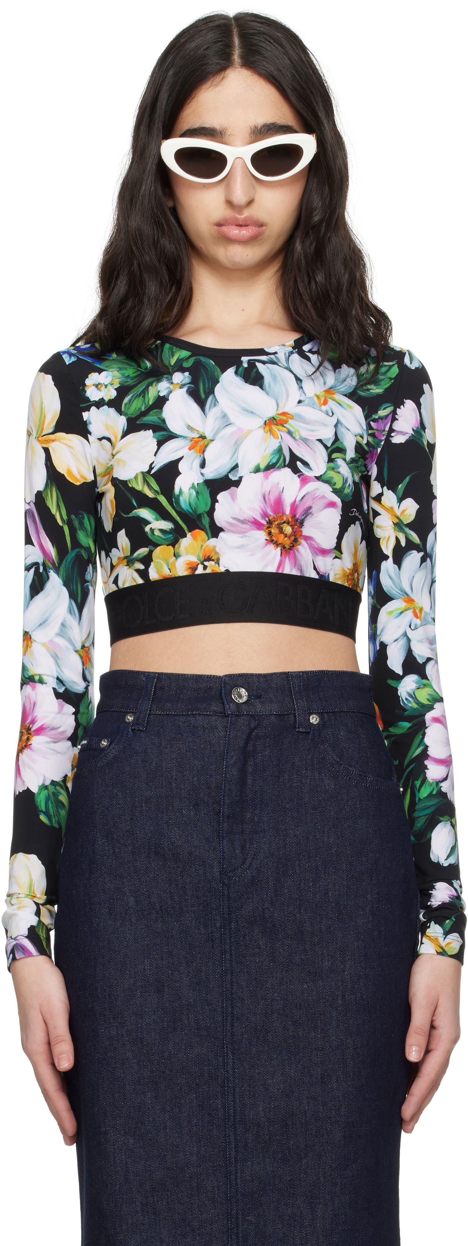 Crop Top Dolce & Gabbana Dolce&Gabbana Floral Print Activewear Crop Top Čierna | F8N51T FSG8L, 0