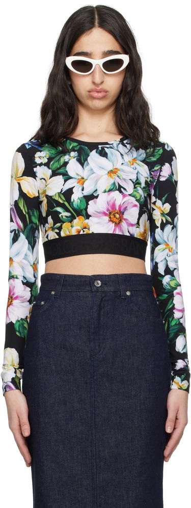 Crop Top Dolce & Gabbana Dolce&Gabbana Floral Print Activewear Crop Top Čierna | F8N51T FSG8L, 0