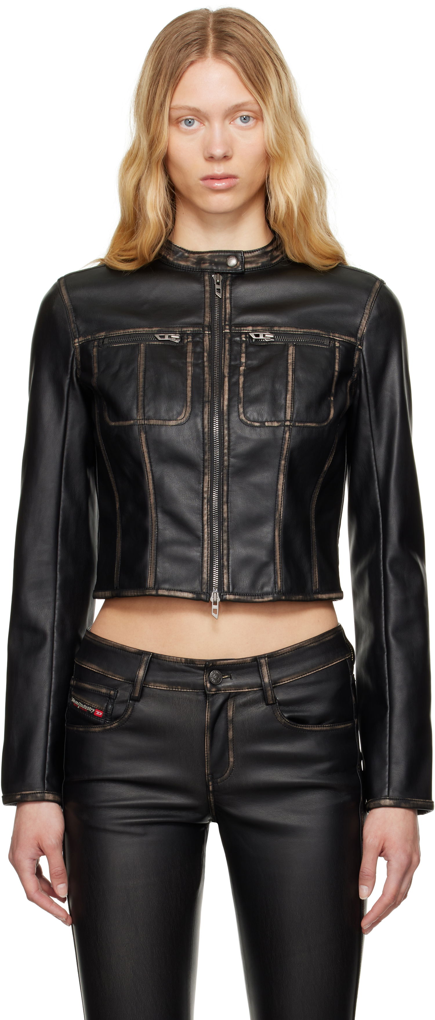 Bunda Diesel G-Lobe Faux-Leather Cropped Jacket Čierna | A16660 0IKAR, 0