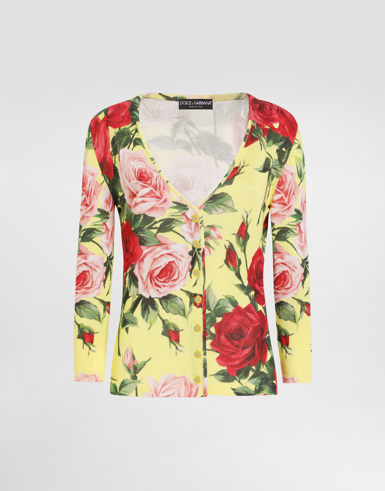 Sveter Dolce & Gabbana Dolce & Gabbana Silk Knit Rose Cardigan Žltá | FXV83TJAHLCHG5JD, 0