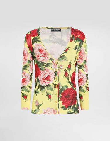 Sveter Dolce & Gabbana Dolce & Gabbana Silk Knit Rose Cardigan Žltá | FXV83TJAHLCHG5JD, 0