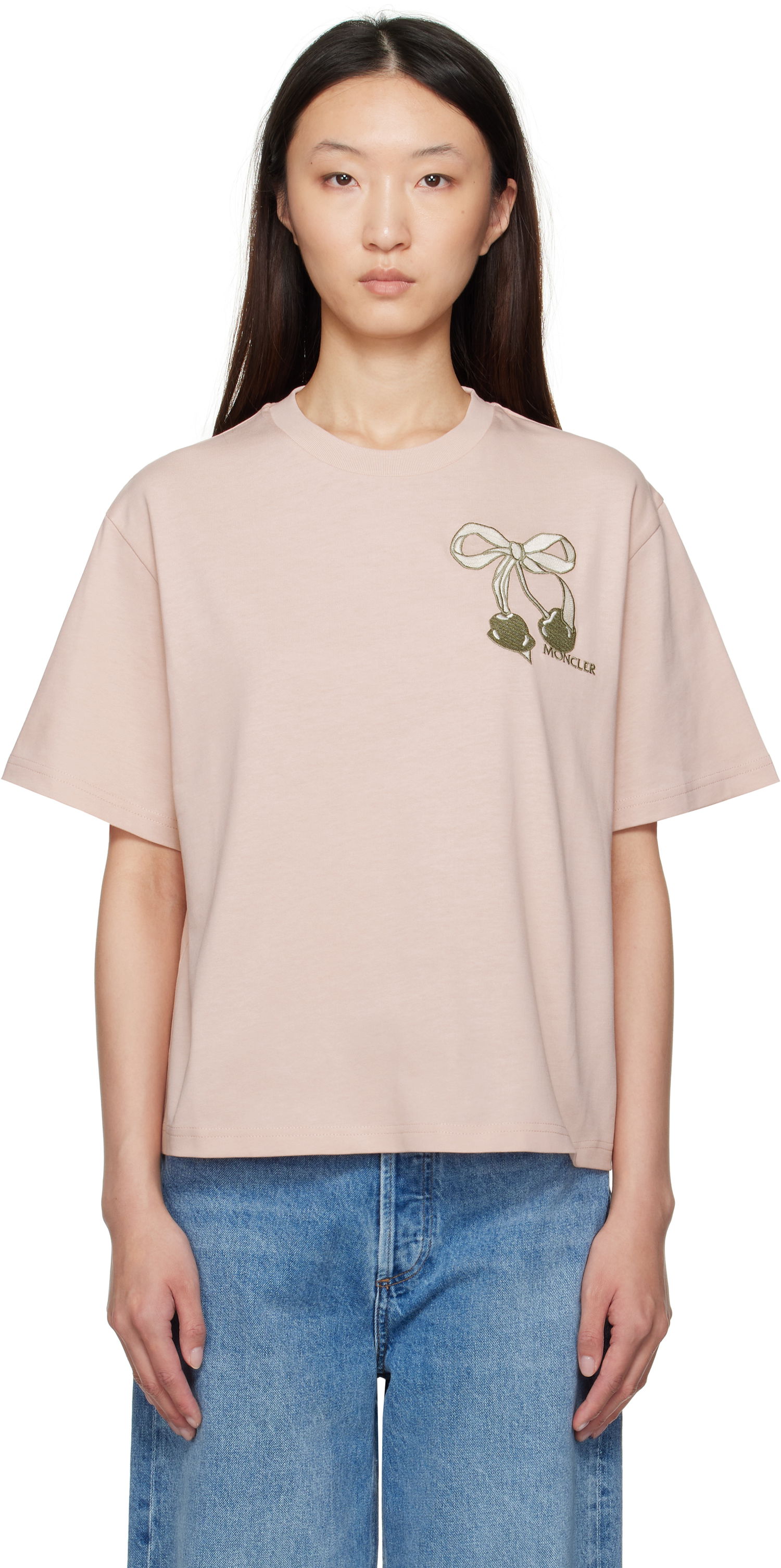 Tričko Moncler Moncler Embroidered Cherry Logo Cotton T-Shirt Ružová | K20938C0001189AUG, 0