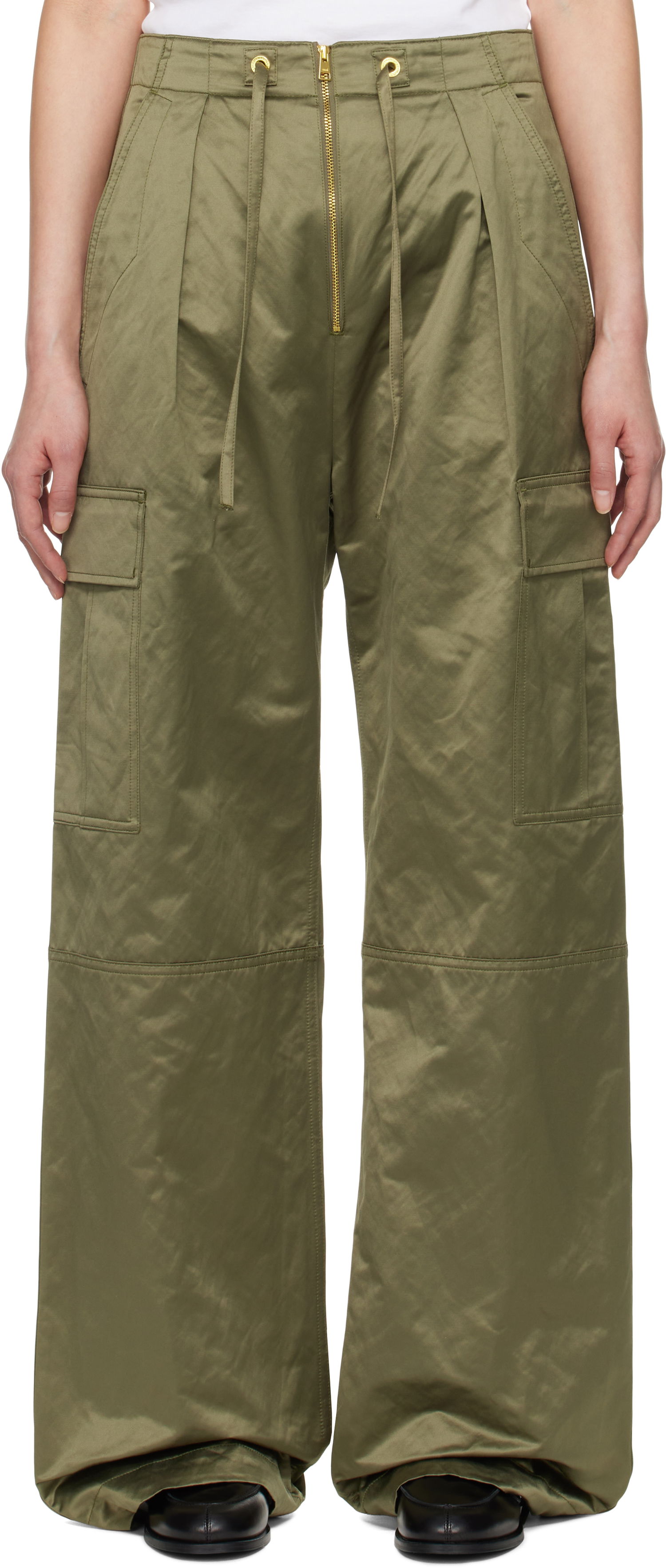 Cargo nohavice AMI AMI Paris Satin Zipped Cargo Trousers Zelené | FTR310.CO0100, 0