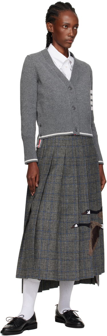 Sveter Thom Browne Thom Browne Intarsia Geese 4-Bar V-Neck Cardigan Šedá | FKC657A-Y1029, 3