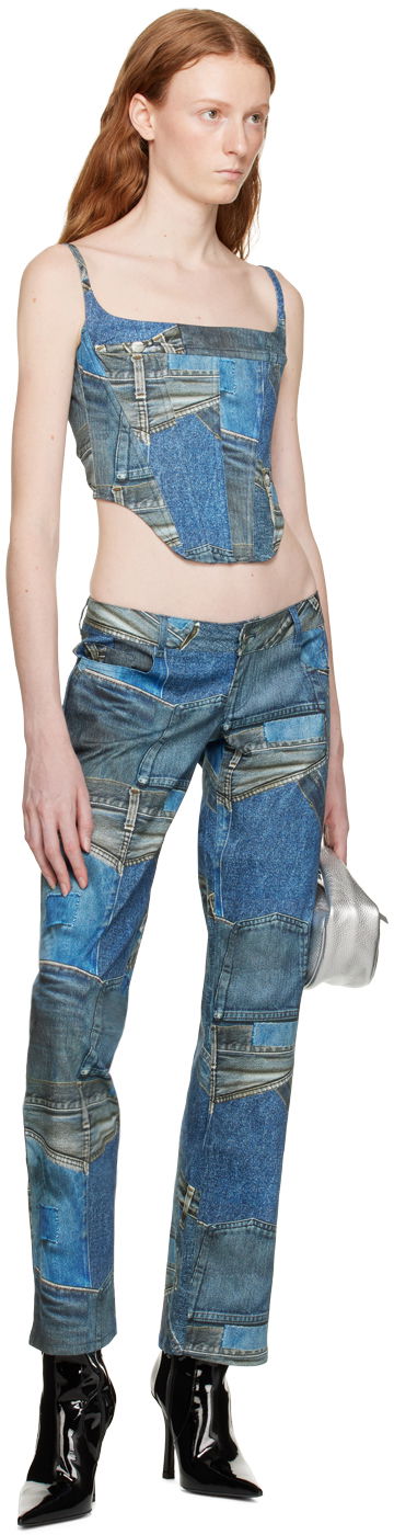Džínsy Miaou Miaou Atlas Patchwork Printed Trousers Modrá | 1023SCDEN, 3