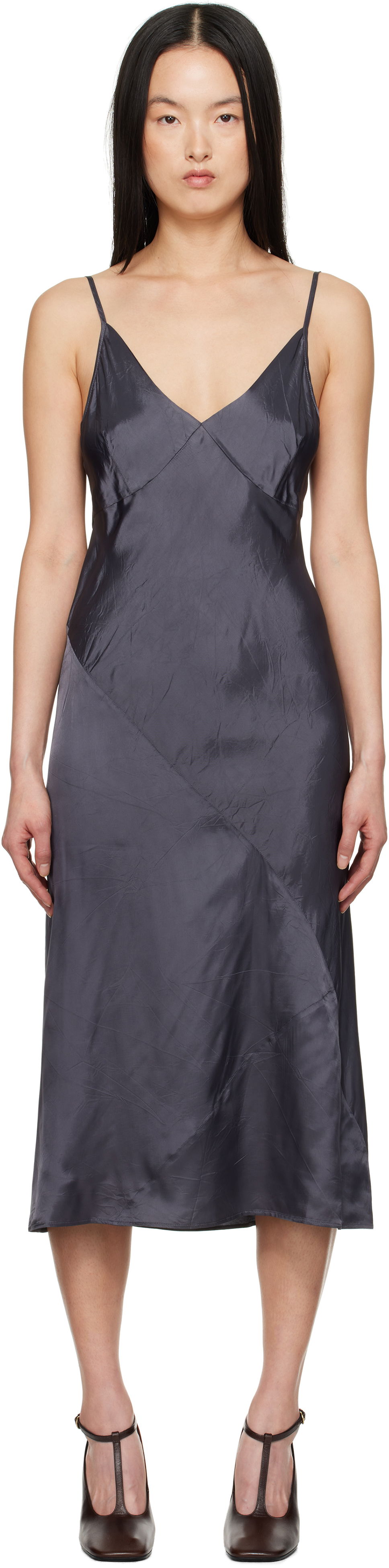 Šaty Dries Van Noten Dries Van Noten Satin Midi Slip Dress Šedá | 251-011000-1427, 0