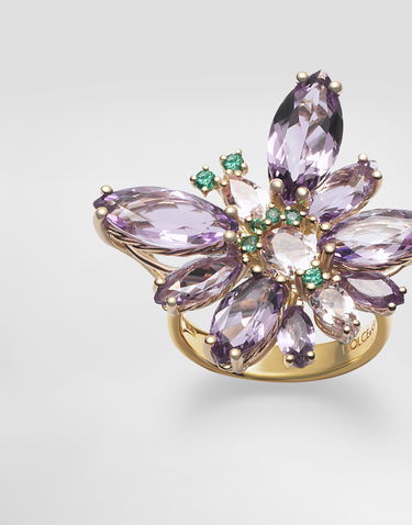 Prsteň Dolce & Gabbana Dolce & Gabbana Butterfly Ring with Amethysts, Morganites, and Emeralds in 18K Yellow Gold Fialová | WRJI4GWAM01ZOO00, 1