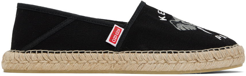 Paris Elephant Embroidered Canvas Espadrilles "Black"