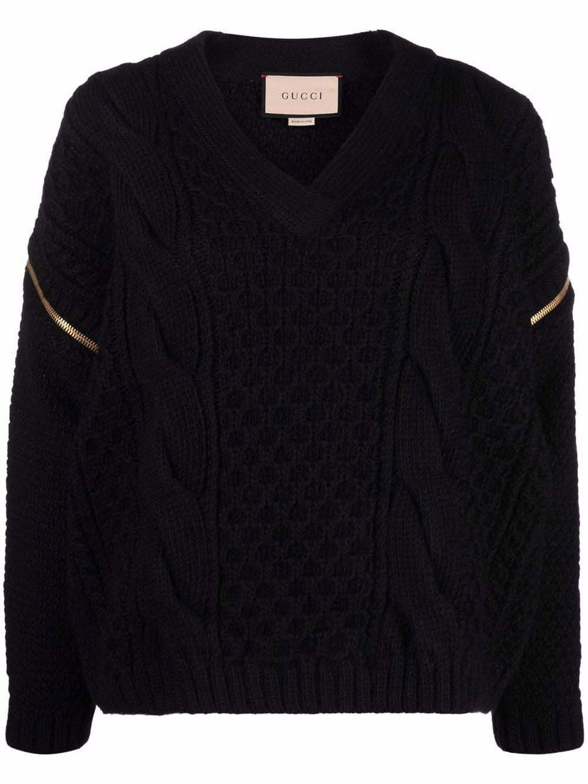 Mikina Gucci Detachable Sleeves Knit Sweatshirt Black Čierna | 680968 XKB22 1000