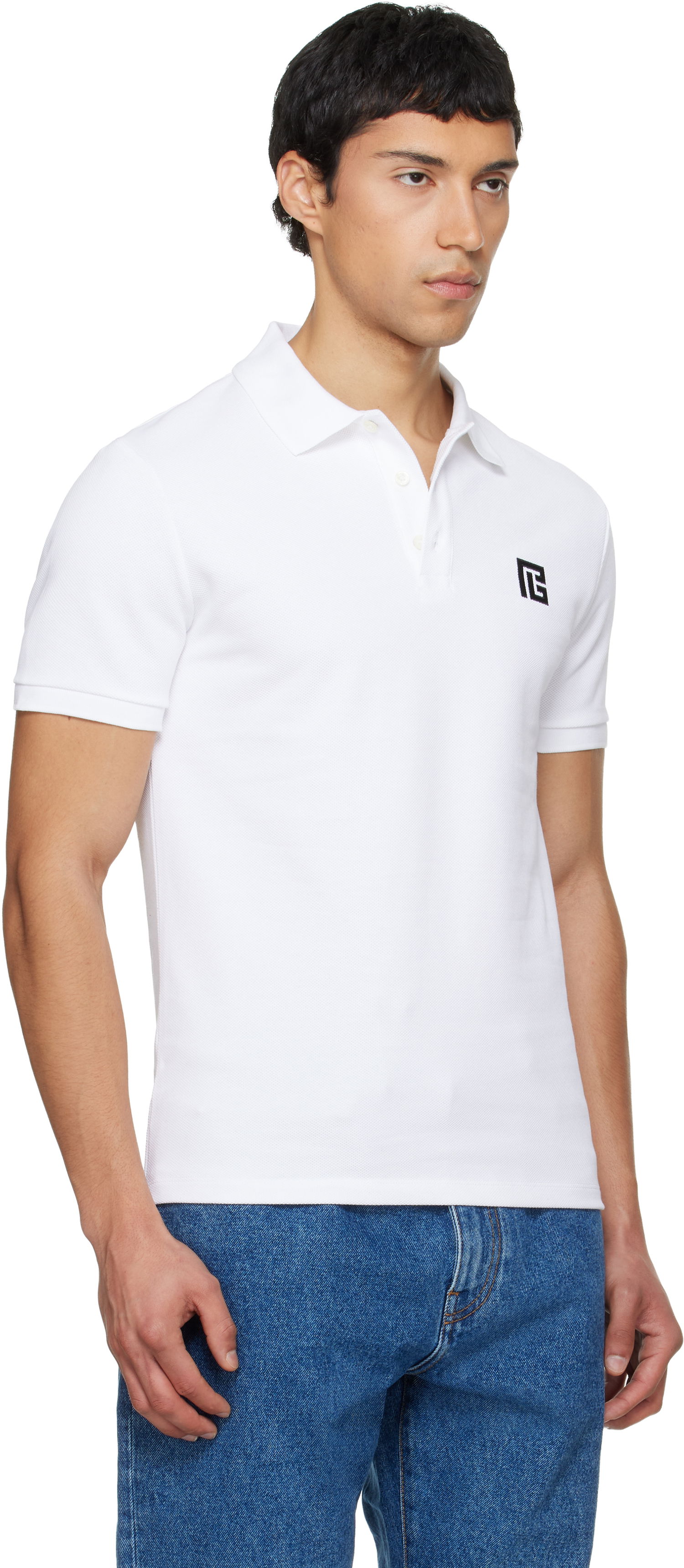 Polo tričko Balmain Embroidered Cotton Polo Biela | GH1GB085BC87, 1
