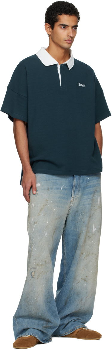 Polo tričko Rhude Piqué Relaxed-Fit Short Sleeve Polo Shirt Navy | RHFW25PO01012, 3