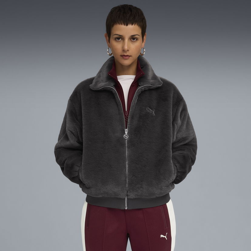 Bunda Puma Wardrobe Essentials Faux Fur Jacket Šedá | 632169_44