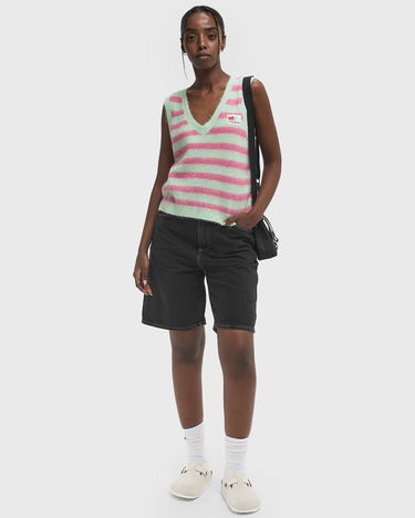 Sveter American Vintage American Vintage Nenybay Striped Knit Vest Zelené | NEN18AE25-HIBISCUS-RAYE-AMANDE, 1