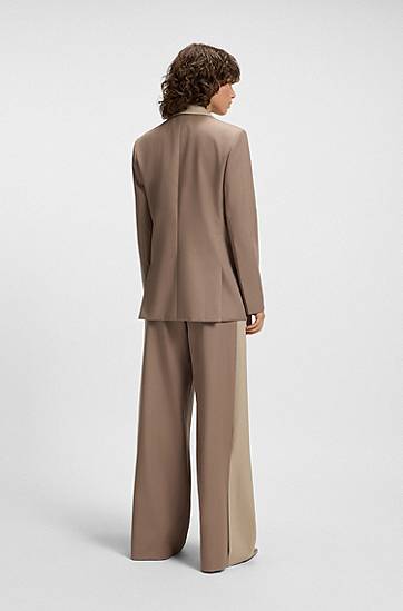 Bunda BOSS Relaxed Fit Blazer with Colour-Blocked Lapels Béžová | 50543409, 1