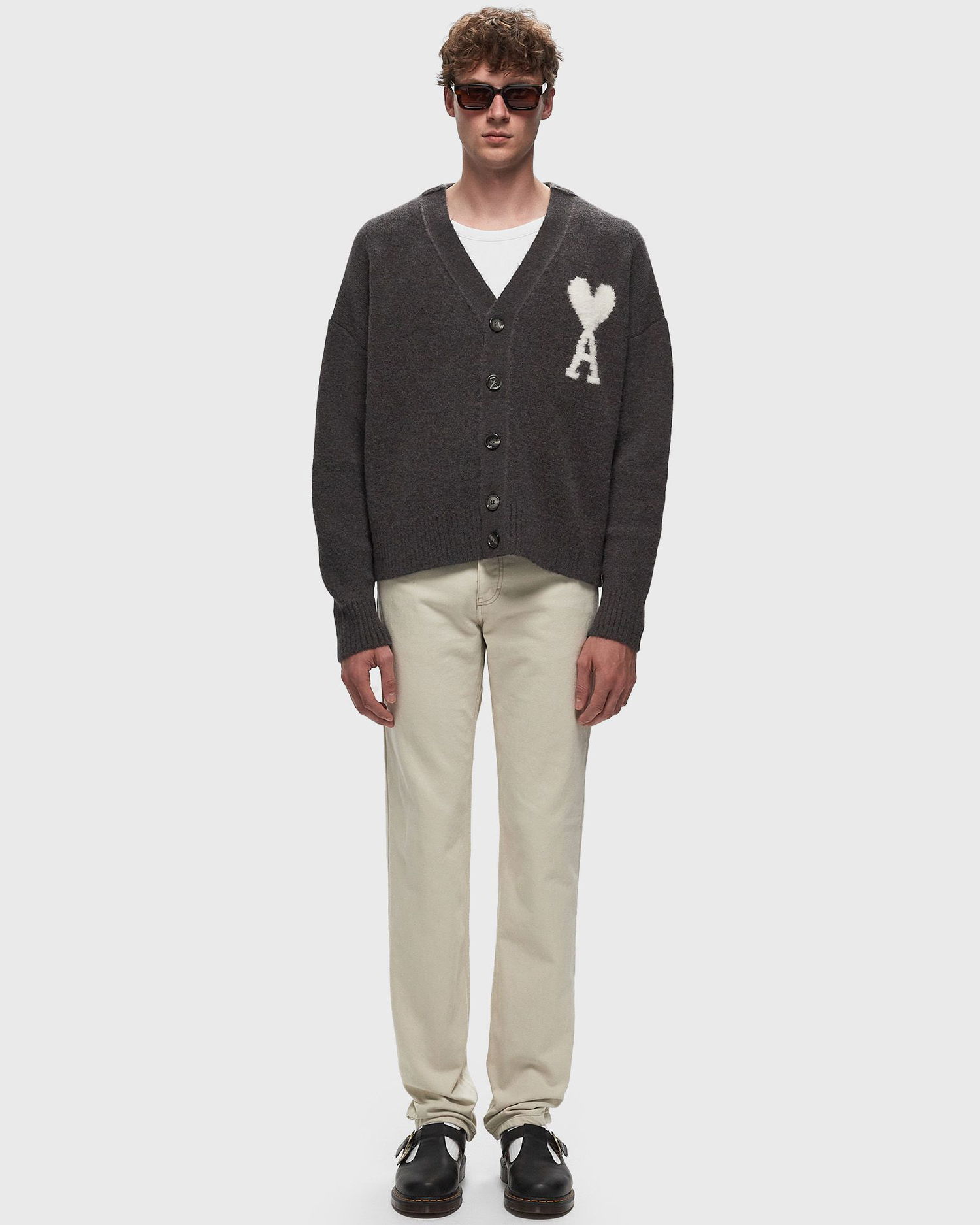 Sveter AMI Paris CARDIGAN DE COEUR ECRU Šedá | UKC025.KN0032-061, 1