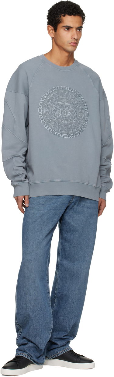 Mikina Balmain Embroidered 'Balmain' Medal Sweatshirt Modrá | FH1JS013BD08, 3