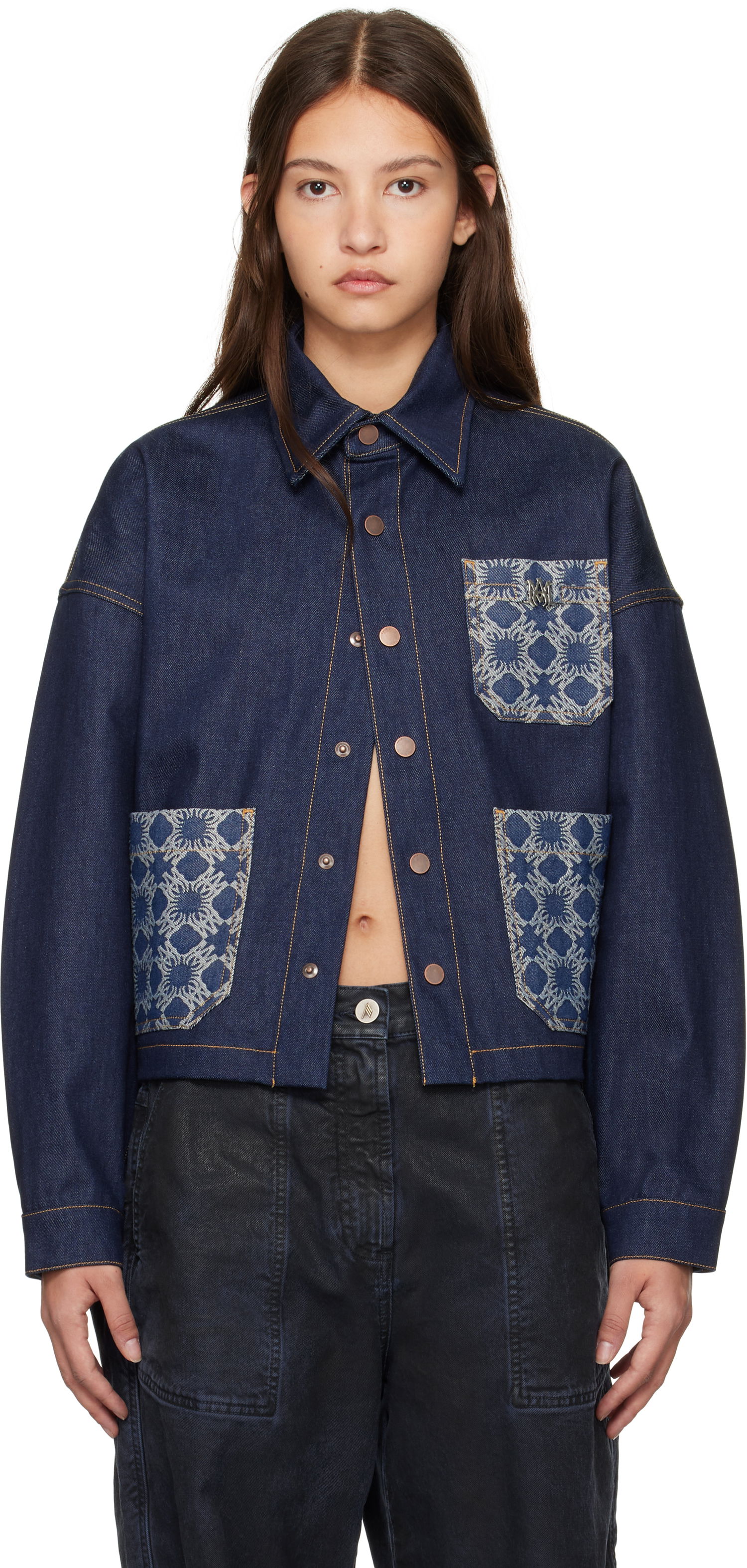 Bunda AMIRI 'MA' Quad Workwear Denim Jacket Navy | AWDNWJ1005, 0