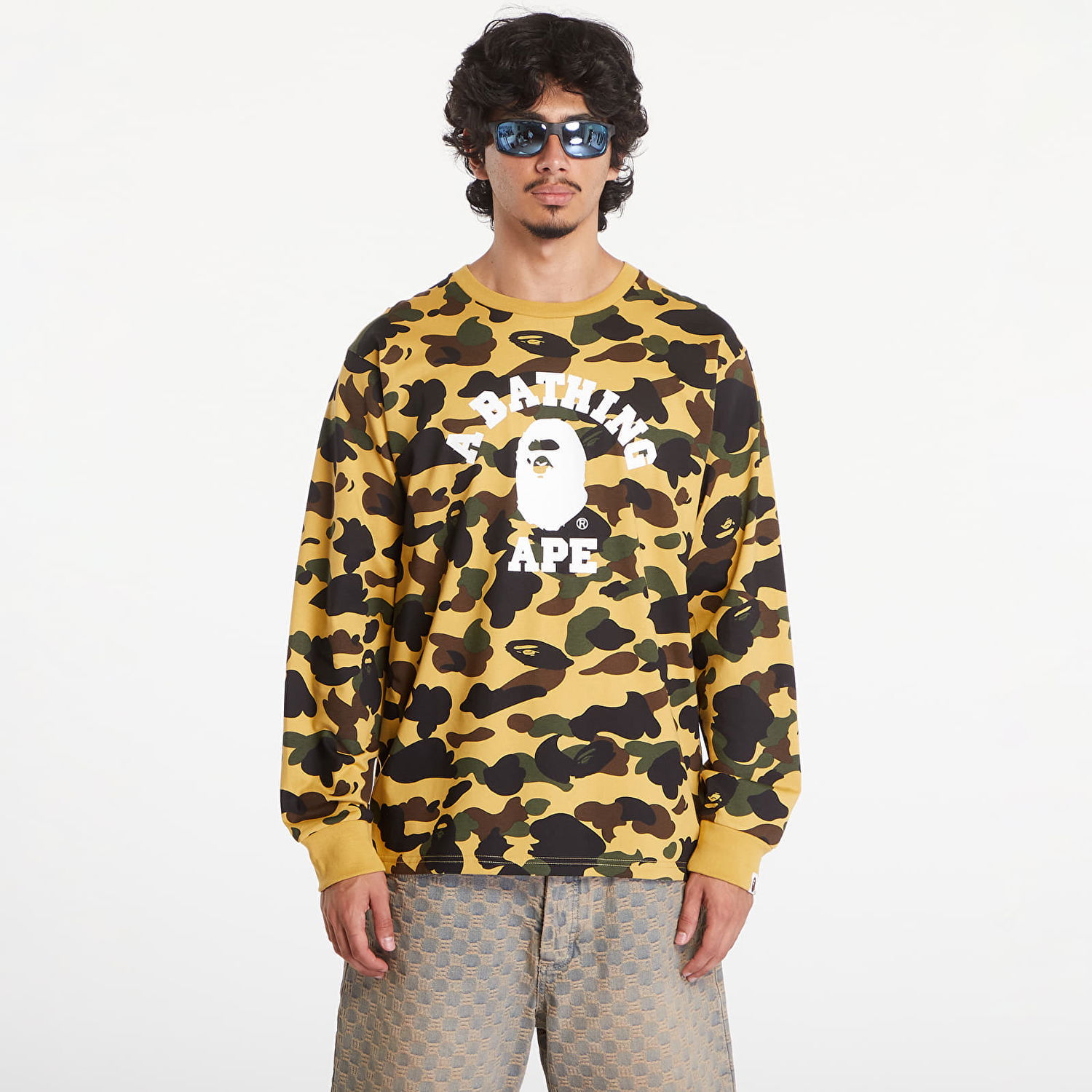Tričko BAPE A BATHING APE 1St Camo College Long Sleeve Tee Yellow Žltá | 001LTK801008M YEL, 0