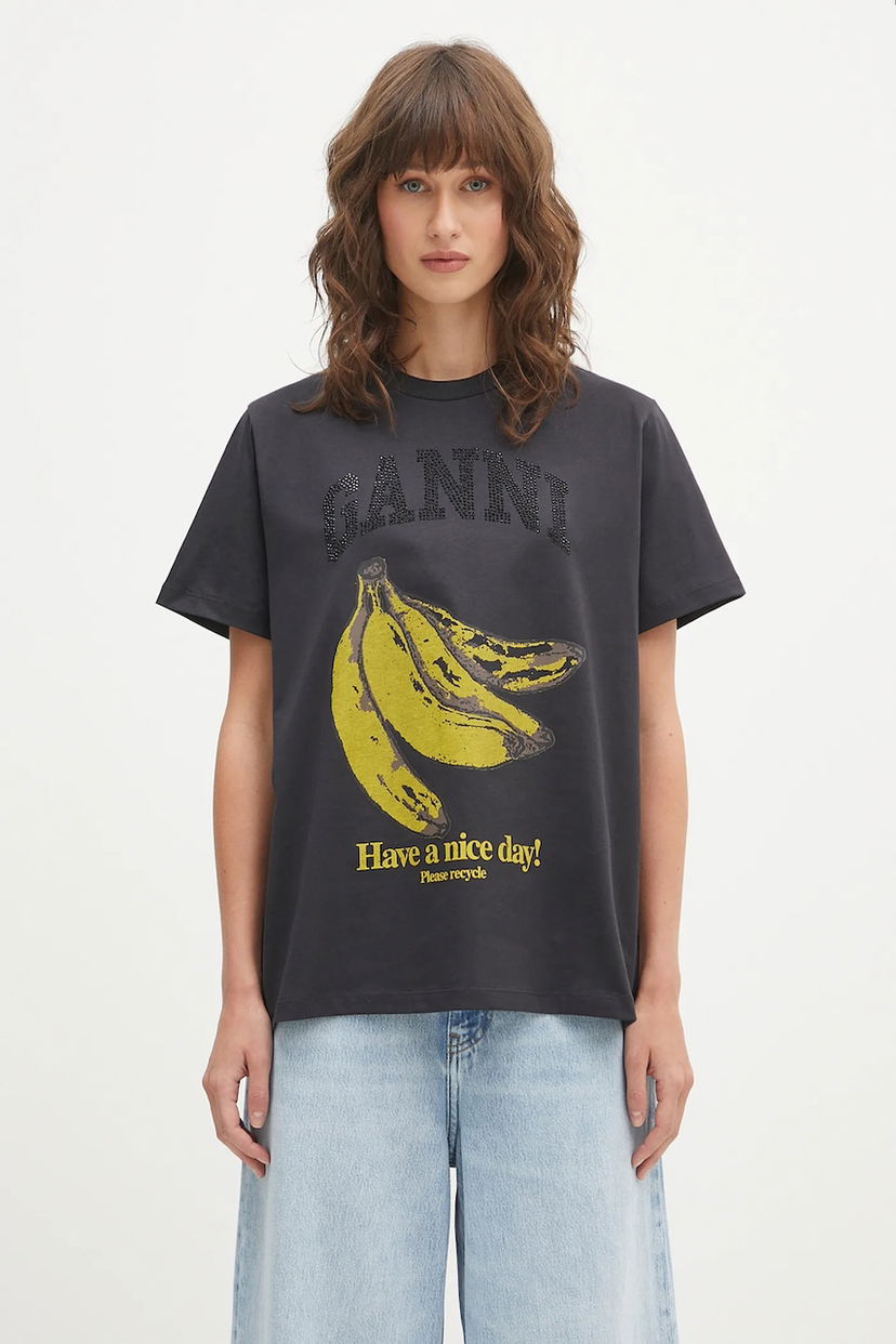 Tričko GANNI GANNI Basic Cotton Jersey Banana Relaxed T-Shirt Šedá | T4238